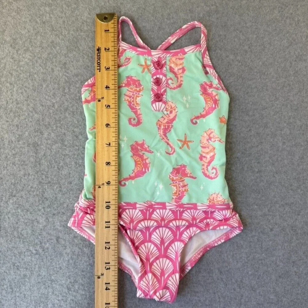 Hatley Swim One‎ Piece Baby Girls 2T Months Tank Swim Seahorse Pink Beach Ocean